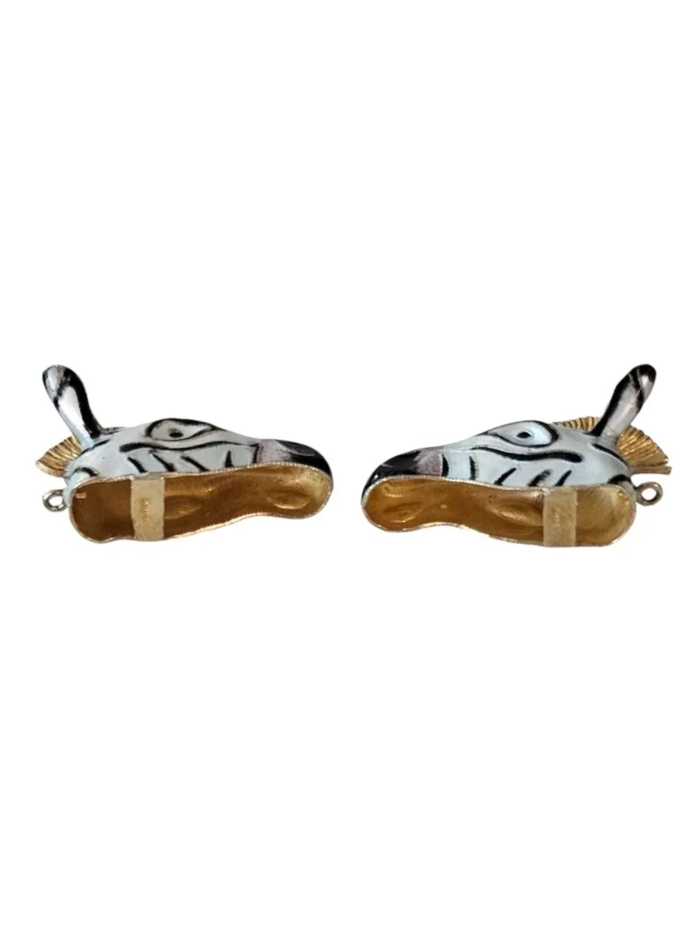Black White Enamel Zebra Head Dangle Earrings Silver Chinese Import Vintage L516